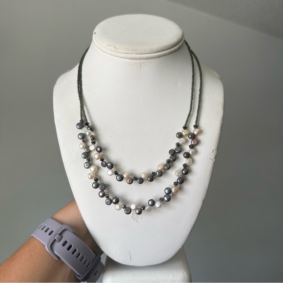 Lia Sophia Gray & White Freshwater Crystal Pearl Beaded Necklace - Picture 1 of 4